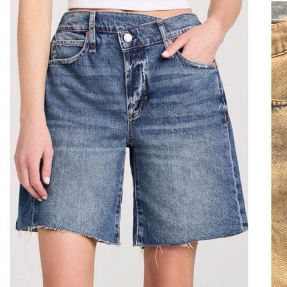 Free People Distressed Denim Boomerang Bermuda Shorts Jorts
